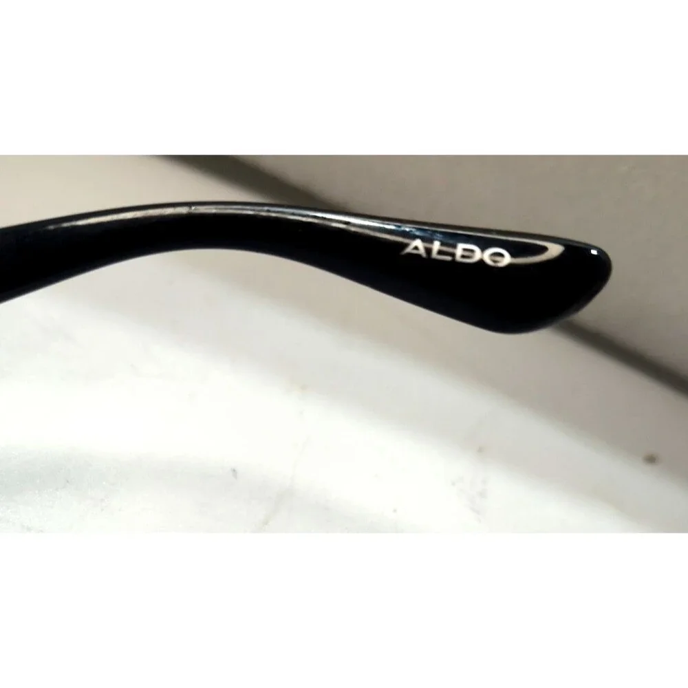 ALDO Square Sunglasses Black Frame Gray Gradient Gold Trim Oversized 27-19-150
